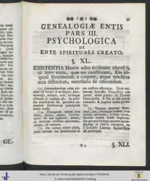 Genealogiae Entis Pars III. Psychologica De Ente Spirituali Creato.