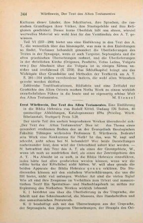 344-345 [Rezension] Würthwein, Ernst, Der Text des Alten Testaments