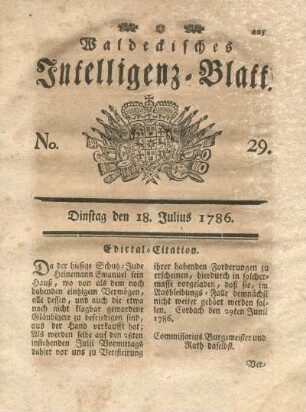 No. 29, Dinstag den 18. Julius 1786