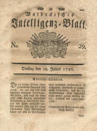No. 29, Dinstag den 18. Julius 1786