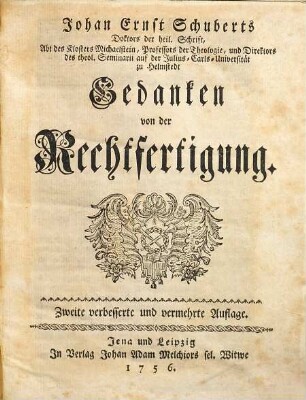 Johan Ernst Schuberts ... Gedanken von der Rechtfertigung
