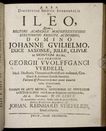 Dissertatio Medica Inauguralis De Ileo