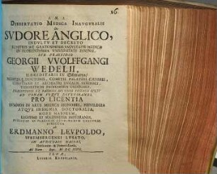 Dissertatio Medica Inavgvralis De Svdore Anglico