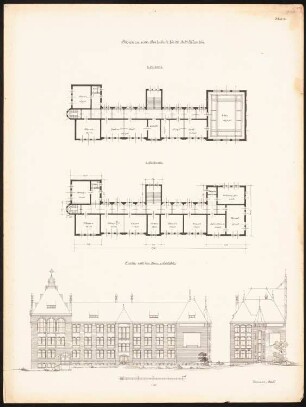 Realschule, Allenstein: Grundrisse 1.OG, 2.OG, Ansichten 1:200