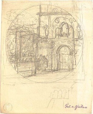 Gärtner, Friedrich von; Reisezeichnungen - Gebäude mit Personen (Studie)