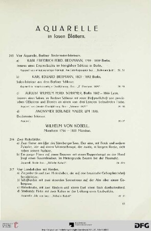 Aquarelle in losen Blättern (Nr. 245-252)