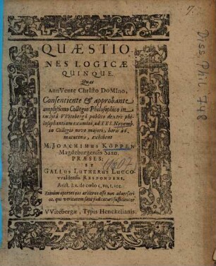 Quaestiones Logicae Quinque