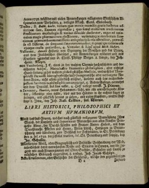 Libri Historici, Philosophici Et Artium Humaniorum.