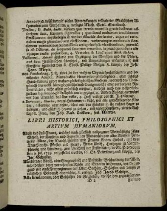 Libri Historici, Philosophici Et Artium Humaniorum.