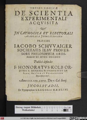 Theses Logicae De Scientia Experimentali Acquisita