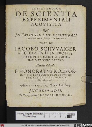 Theses Logicae De Scientia Experimentali Acquisita