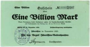 Geldschein / Notgeld, 1 Billion Mark, 11.1923
