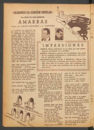 "Amarras", tango de Carlos Marchisio y C. Santiago : Glosando la canción popular