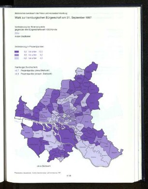 Veränderung der Stimmenanteile gegenüber der Bürgerschaftswahl 1993 für die CDU in den Stadtteilen