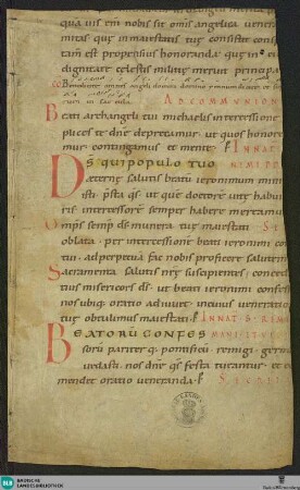 Missale, Fragment - Cod. Karlsruhe 1398
