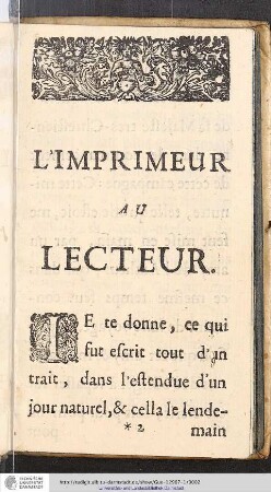 L'Imprimeur au Lecteur.