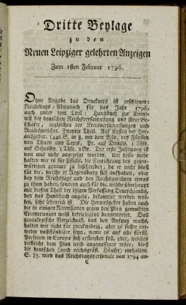 Dritte Beylage zu den Leipziger gelehrten Anzeigen - Zum 1sten Februar 1796.