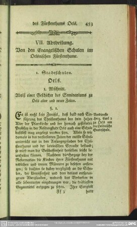 VII. Abtheilung. Von den Evangelischen Schulen im Oelsnischen Fürstenthume