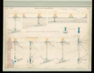 Eiserne Fußgängerbrücke Monatskonkurrenz Oktober 1867: zahlreiche Konstruktionsdetails; Maßstabsleiste