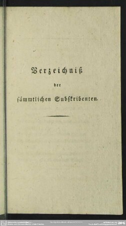 Verzeichniß der sämmtlichen Subskribenten