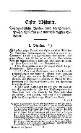 Erster Abschnitt. Topographische Beschreibung der Straßen, Plätze, Brücken und merkwürdigsten Gebäude