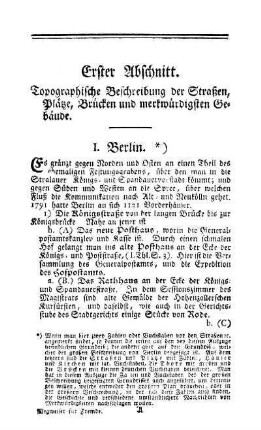 Erster Abschnitt. Topographische Beschreibung der Straßen, Plätze, Brücken und merkwürdigsten Gebäude