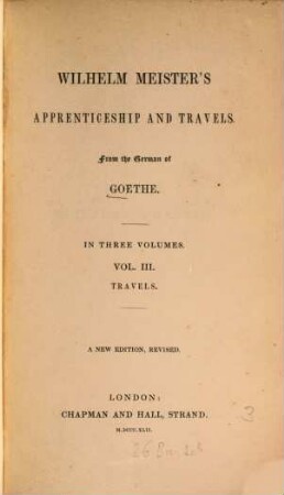 Wilhelm Meister's apprenticeship and travels : From the German. In 3 vol., 3