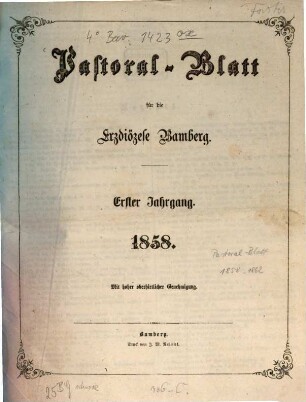 Pastoralblatt der Erzdiözese Bamberg. 1, 1. 1858