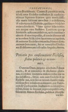 Precatio pro conservatione Ecclesiae, status politici et oeconomici.
