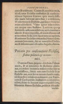 Precatio pro conservatione Ecclesiae, status politici et oeconomici.