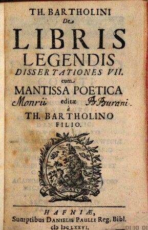 De libris legendis dissertationes septem cum Mantissa poetica