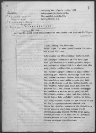 Heuchlingen: Pfarrbericht 1938