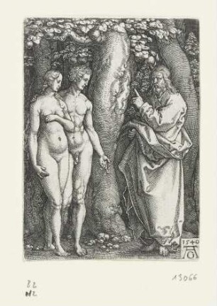 Gott verbietet Adam und Eva vom Baum der Erkenntnis zu essen, Blatt 2 der Folge "Geschichte von Adam und Eva"