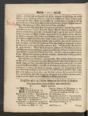 Register aller in diesem immerwährenden Calender fürkommenden vornehmsten und merckwürdigsten Sachen