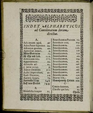 Index Alphabeticus ad Cantilenarum Seriem directus.
