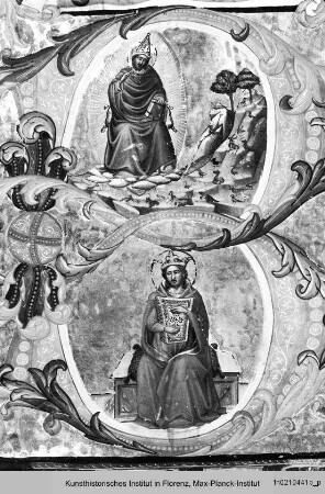 Psalter : Folio mit Bordüre und historisierter Initiale B: Christus Pantokrator und König David