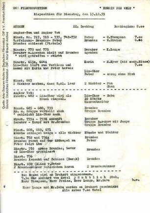 Tagesdisposition für den 15.12.1959