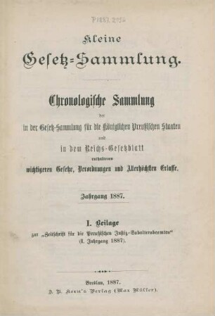 1887: Kleine Gesetz-Sammlung