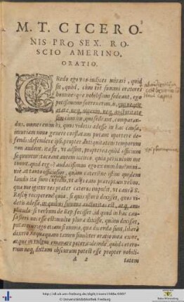 Marci Tullii Ciceronis Pro Sexto Roscio Amerino Oratio