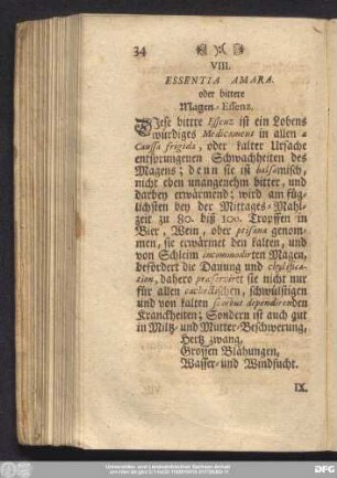 VIII. Essentia Amara. oder bittere Magen-Essenz.