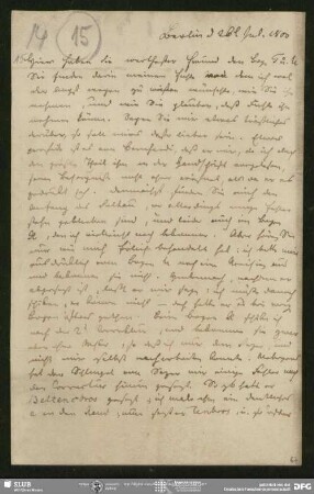 Eigenh. Brief von Friedrich Schleiermacher an August Wilhelm von Schlegel, Berlin, 26.07.1800