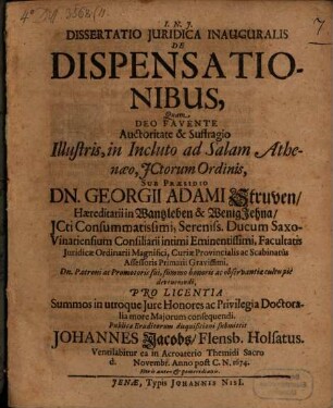 Diss. iur. inaug. de dispensationibus