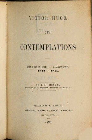 Les contemplations, 2. Aujourd'hui, 1843 - 1856