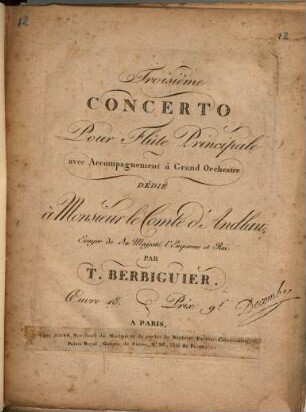 Troisième concerto pour flûte principale avec accompagnement à grand orchestre : oeuvre 18