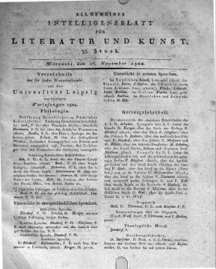 Verzeichniss der für dieses Winterhalbejahr auf der Universität Leipzig angekündigten Vorlesungen 1802.