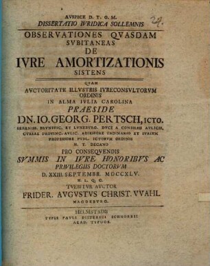 Dissertatio juridica sollemnis observationes quasdam subitaneas de iure amortizationis sistens