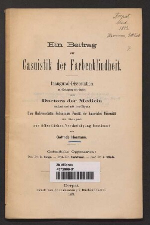 Ein Beitrag zur Casuistik der Farbenblindheit