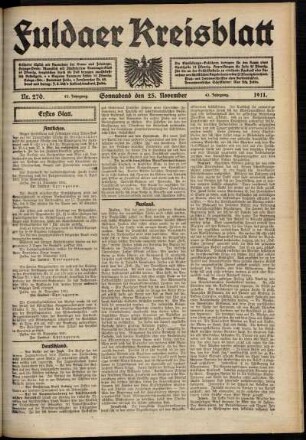 Erste Ausgabe vom Samstag, den 25. November 1911.