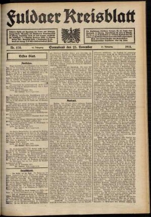 Erste Ausgabe vom Samstag, den 25. November 1911.