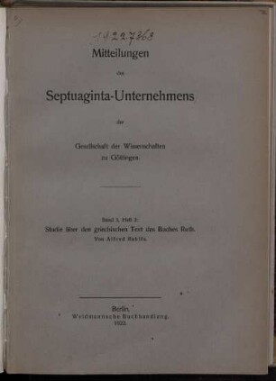 Studie über den griechischen Text des Buches Ruth